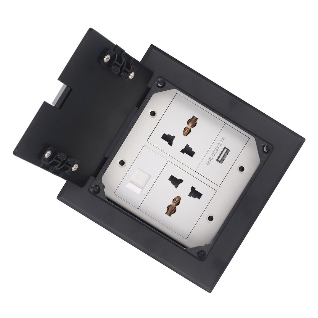 Floor Power Socket Box Stainless Steel 16A 3 Prong Hole USB Computer Port Recessed Outlet Box
