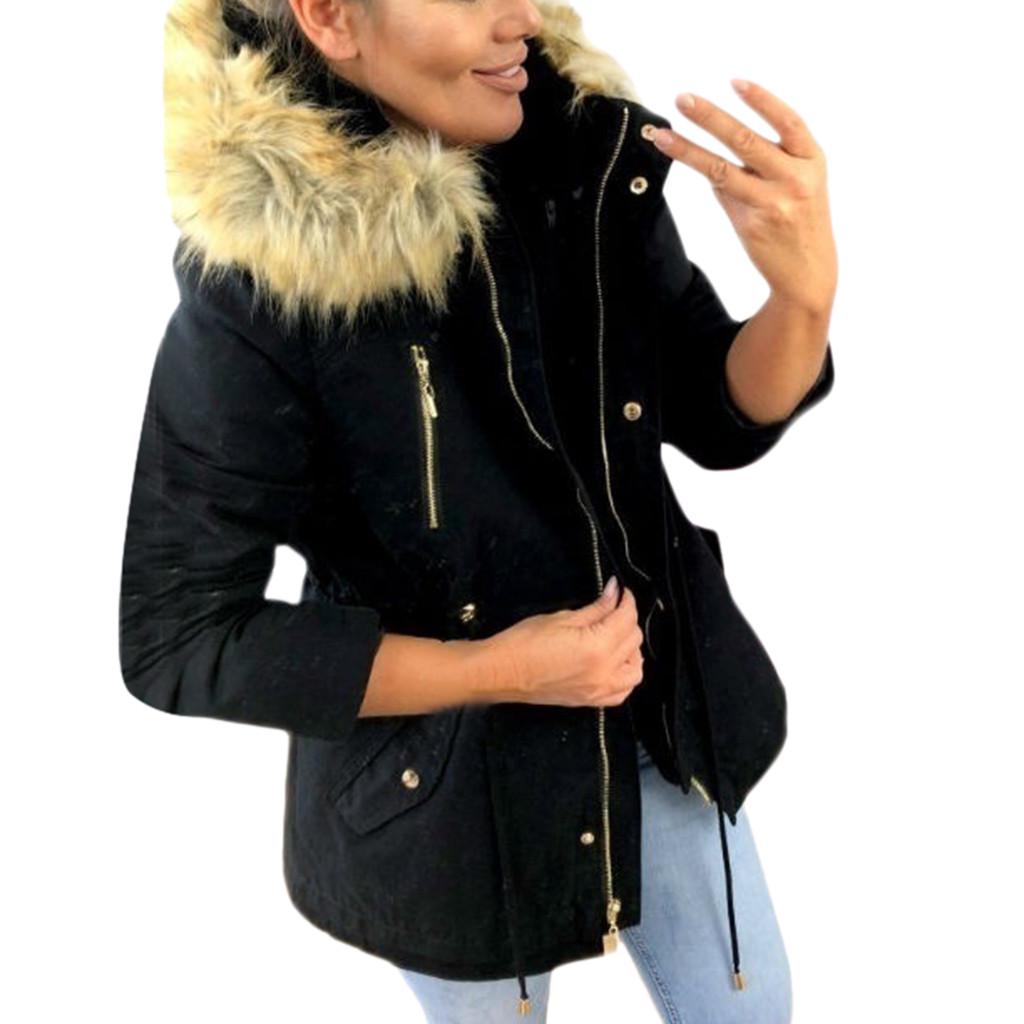 Women Fashion Winter Warm Military Hooded Jacket Casual Faux Outwear