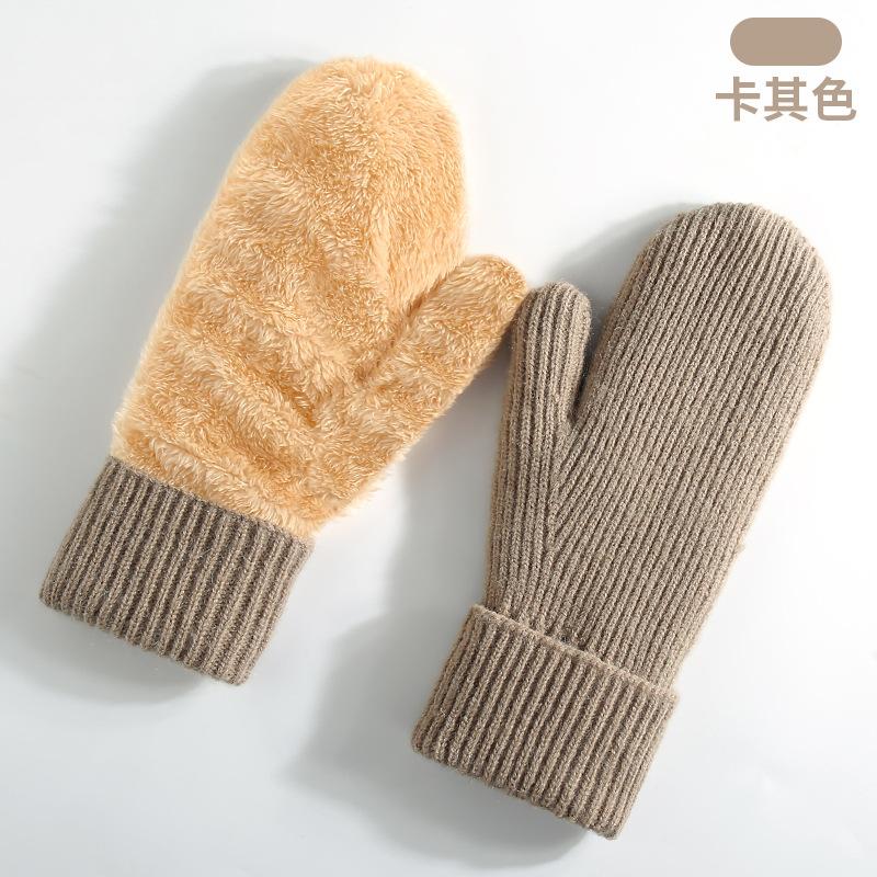 New Winter Thermal Gloves Women's Fleece Thickened Mittens Cycling Skiing Wool, Bag Cover Knitted Gloves