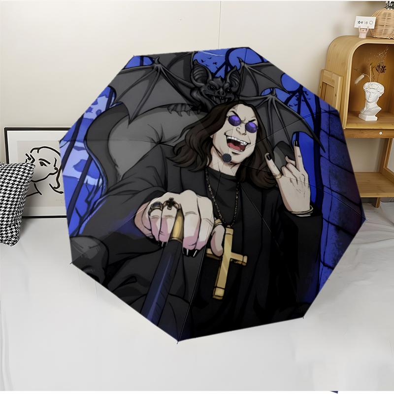 Ozzy Osbourne Fashionable Automatic Opening/Closing Folding Umbrella. Portable and Foldable, Ideal for Gift, Travel, and Daily Use.