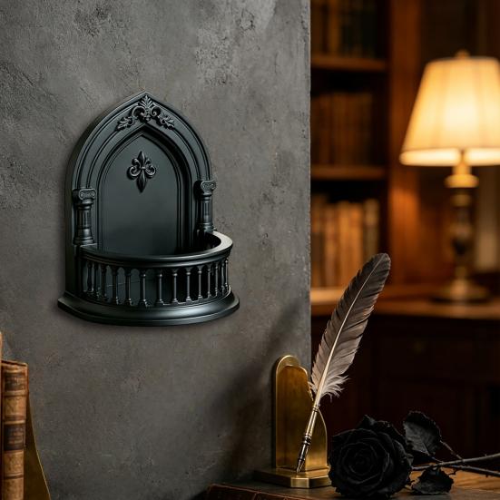 Gothic Home Decor Wall Shelf, Vintage Floating Shelf for Bedroom And Living Room, Matte Black Decorative Wall-Mounted Display Rack with Exquisite
