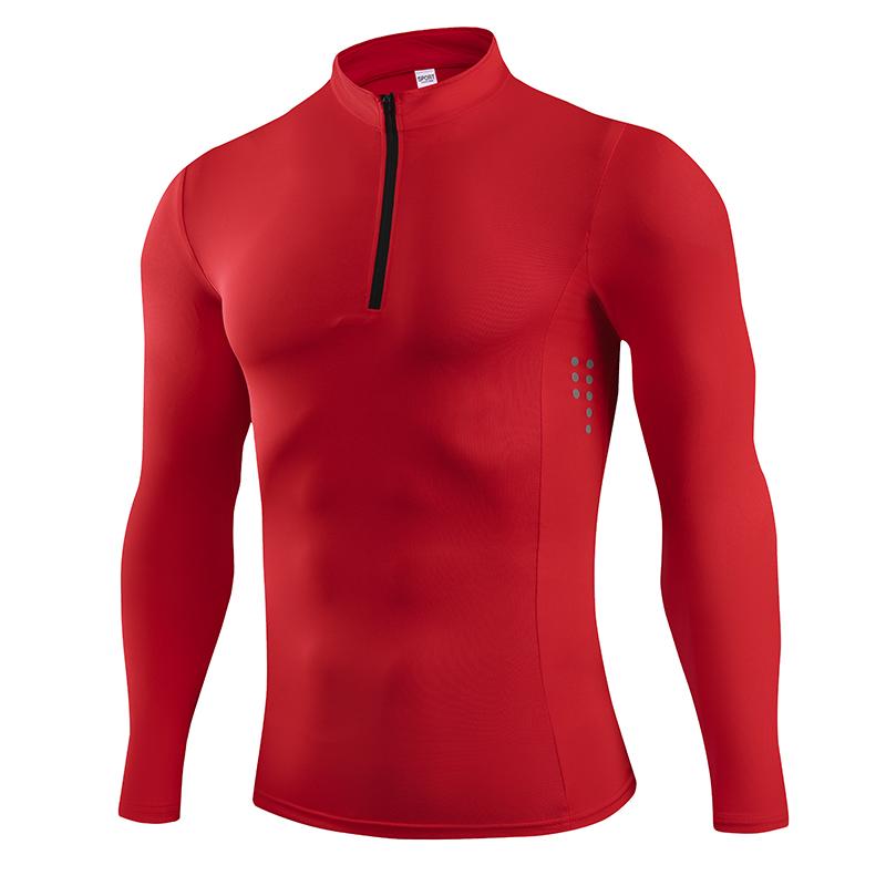 Long Sleeved T-shirt Men's Stand Up Collar Zipper Top New Thin Outdoor Fitness Sports Casual Elastic Slim Fit Base Shirt