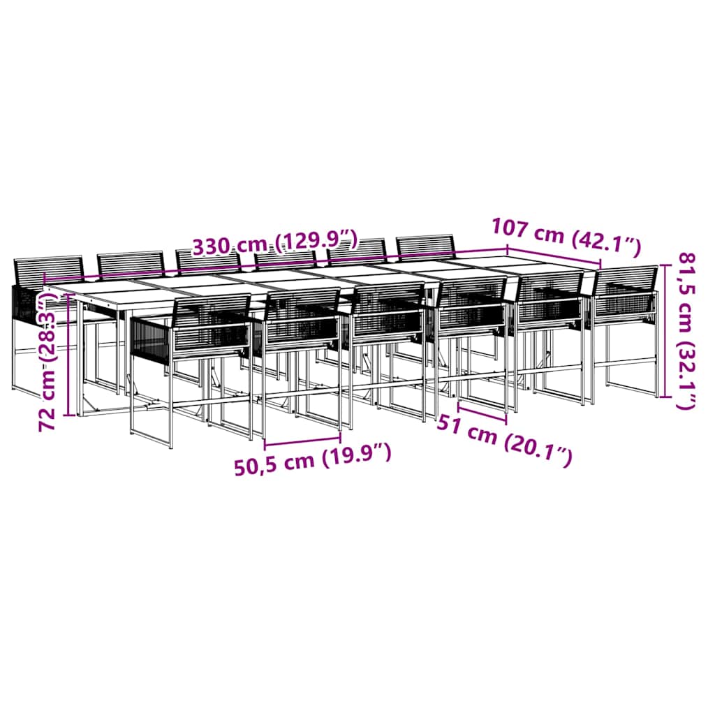 13 Piece Outdoor Dining Set with Cushions Black PE Rattan