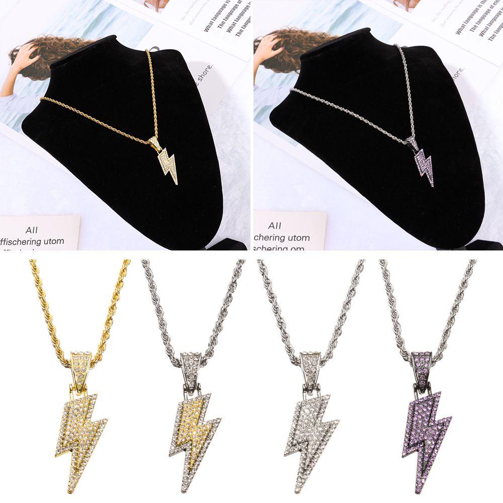 Fashion Hip Hop Retro Pendant Necklace Zircon Lightning Necklace Locomotive Accessories Full Drill