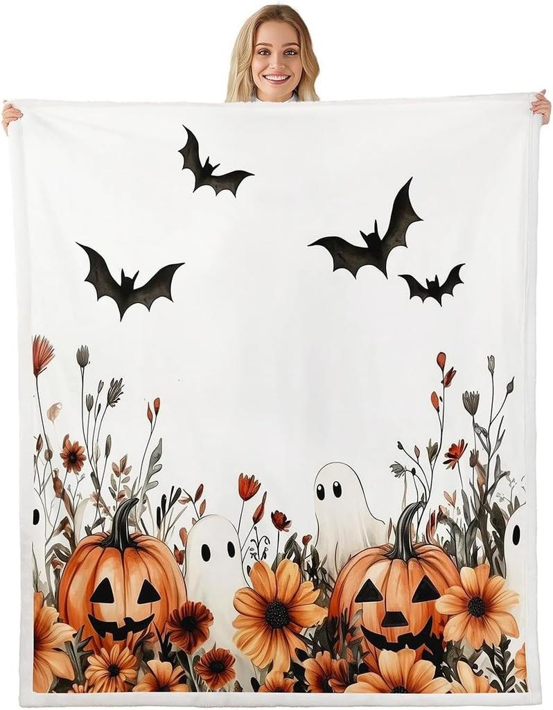GUOYU Blanket Gothic Skull Fleece Blanket Baby Happy Halloween Sherpa Blanket Ghost Skull Goth Fuzzy Plush Throw for Adults Men WomenHorror