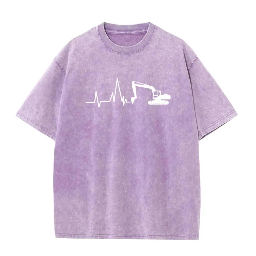 Новая футболка Excavator Washed T-Shirt для мужчин из хлопка Heartbeat of Excavator Bleached T-Shirt для мужчин Одежда Bleach T-Shirt