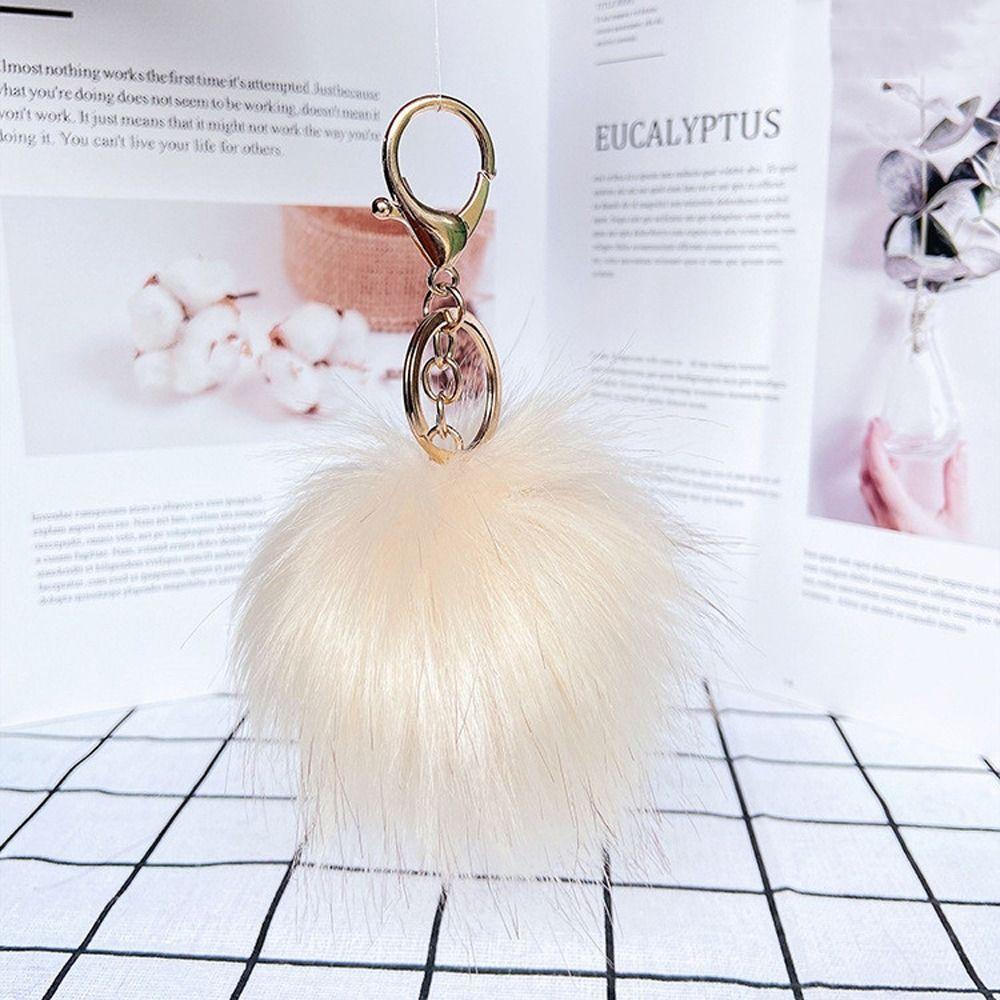 Metal Ring Fur Ball Keychain Fluffy Plush Ball Keychain Pom Pom Keyring  Bag Decoration