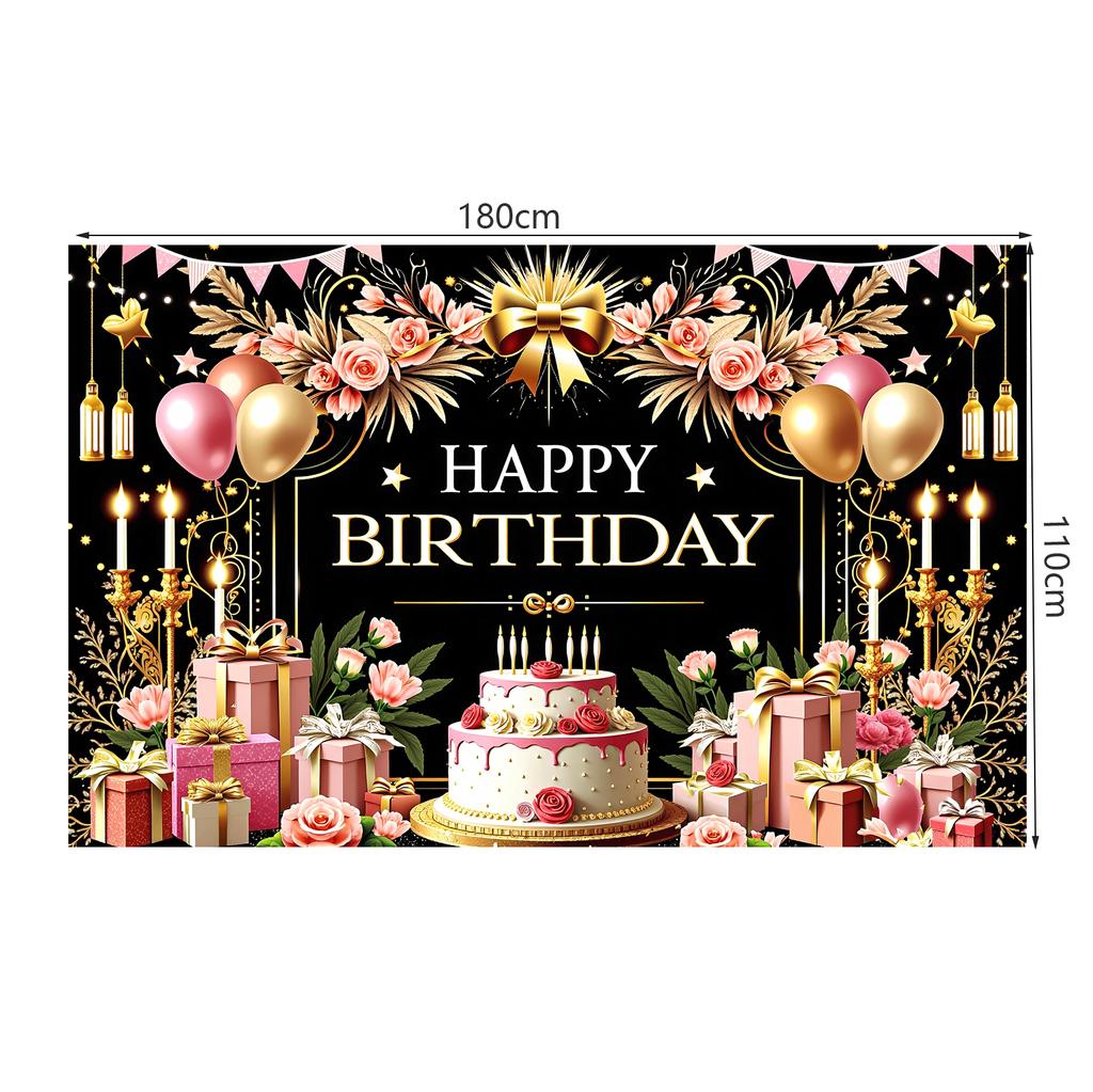 С Днем Рождения Декорации Фон Розовые Цветы Воздушные Шары Подарки Торт Тема Флажки Баннер Украшения на День Рождения Товары