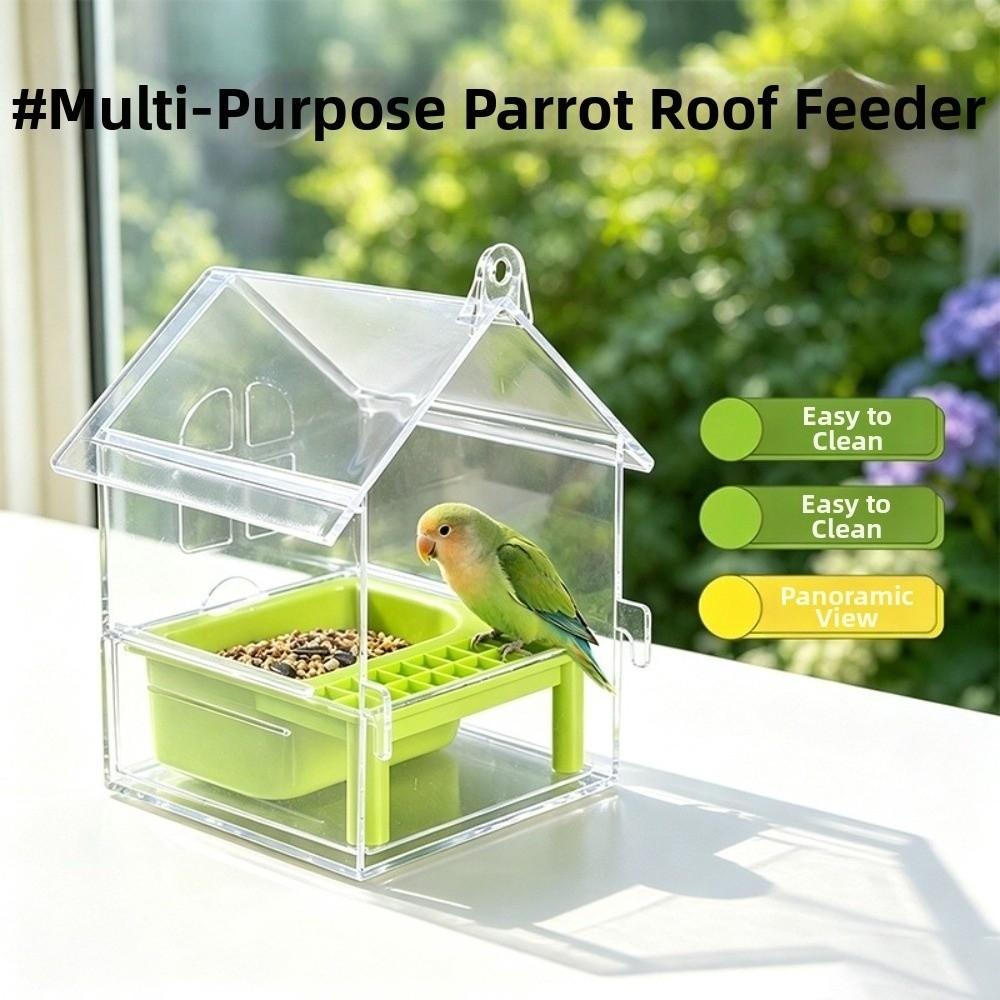 Spill-Resistant Hanging Parrot Feeder Removable Tray Birds Food Container Bird Bath Indoor Use
