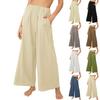 Женские свободные повседневные широкие брюки из хлопка и льна с высокой талией, свободные брюки