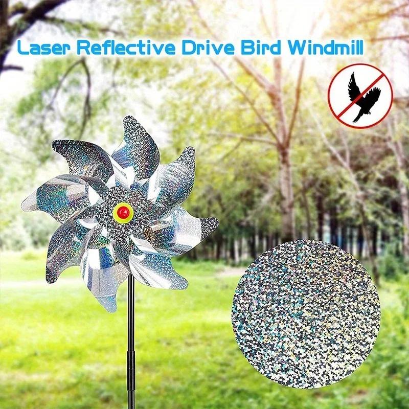 Reflective Bird Repeller Pinwheel - Scarecrow Spinner for Garden, Lawn & Yard, Deters Birds with Sparkly Decoration (1pc)