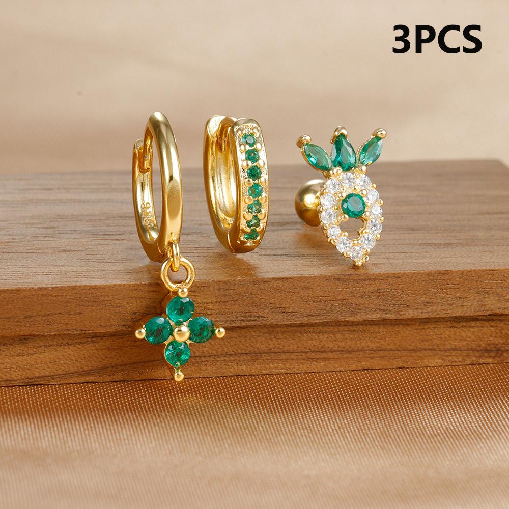 3 шт. зеленые циркониевые серьги-кольца в форме цветка женские крошечные серьги из нержавеющей стали для пирсинга хряща модные ювелирные наборы