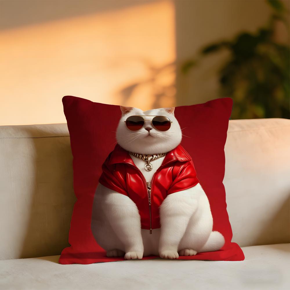 Cool And Domineering Cat Cushion Cover Cozy Velvet Throw PillowSoft Warm Cushion For Sofa Bed