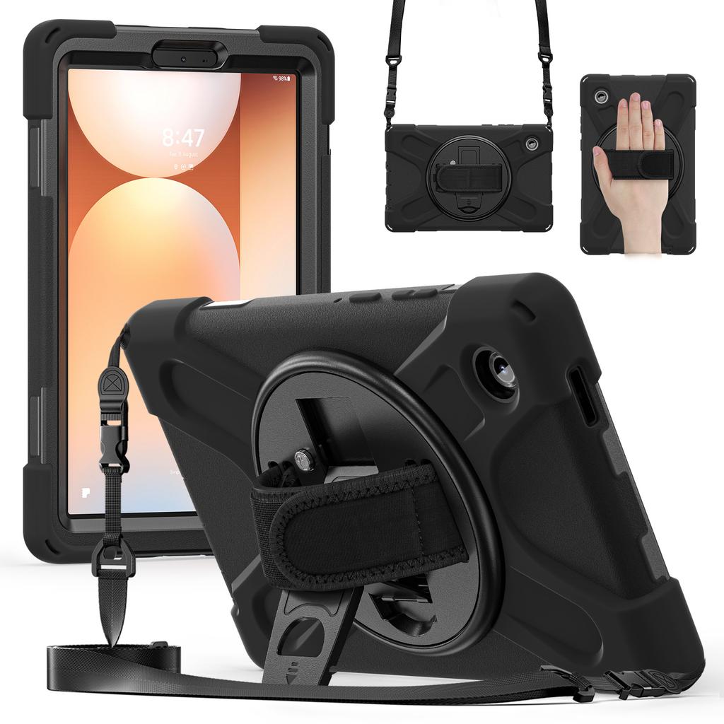 Kickstand Case for Samsung Galaxy Tab A11 2025 8.7 Inch SM-X133 SM-X135 360 Rotating 3-Layers Hybrid Cover with Shoulder Strap
