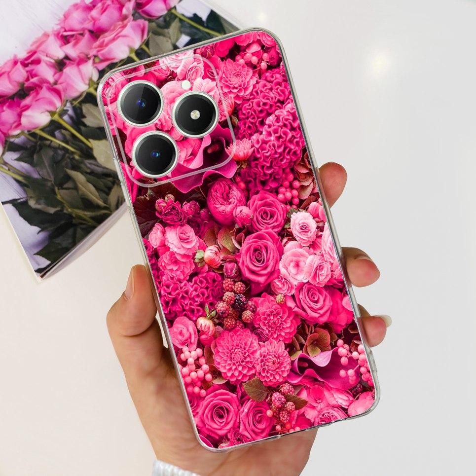Для Realme C63 C61 Narzo N61 N63 Чехол Цветок Бабочка Женская Мода Задняя Крышка Прозрачный Мягкий Тонкий Силиконовый Бампер Оболочка