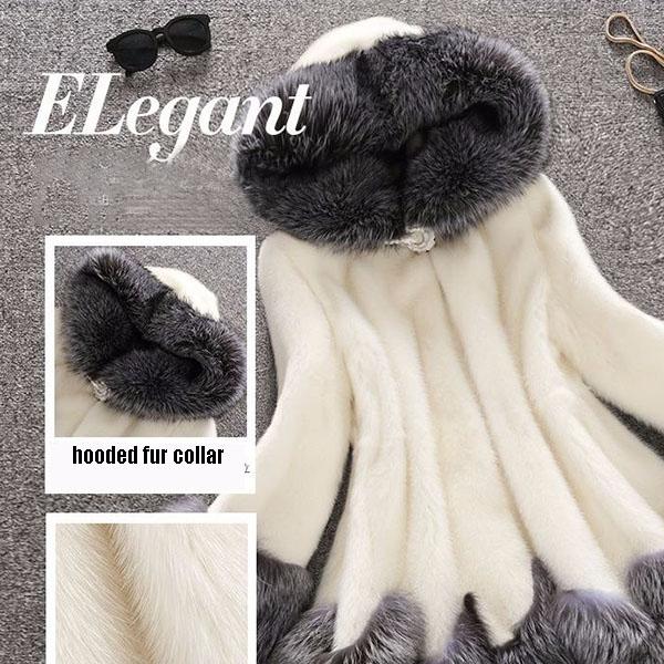 S-12XL Large Size Fluffy Coat Winter Thick Warm Faux Fur Coat Women's Hooded Long Sleeve Faux Fur Jacket Luxury Winter Fur Coat with Faux Fur Collar