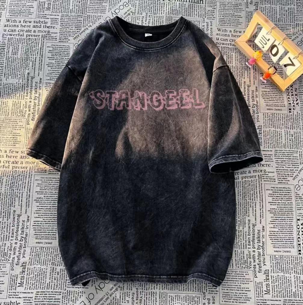Cotton Retro Oversized Mens Shortsleeve Tshirt Summer Round Neck Trendy Style