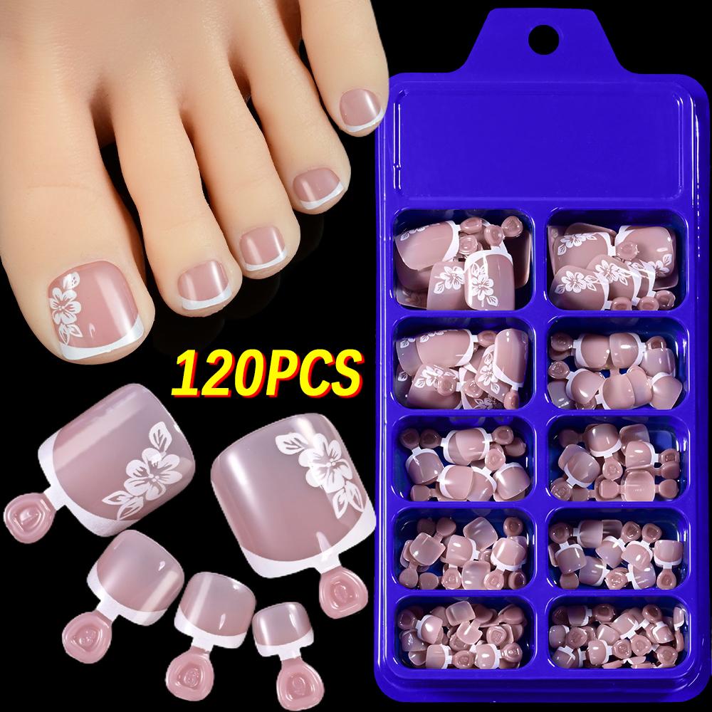 100PCS Short Square False Toenail Tips Full Cover White Artificial Fake Toenail Acrylic Foot Nail Art Tip Press on Toe Extension