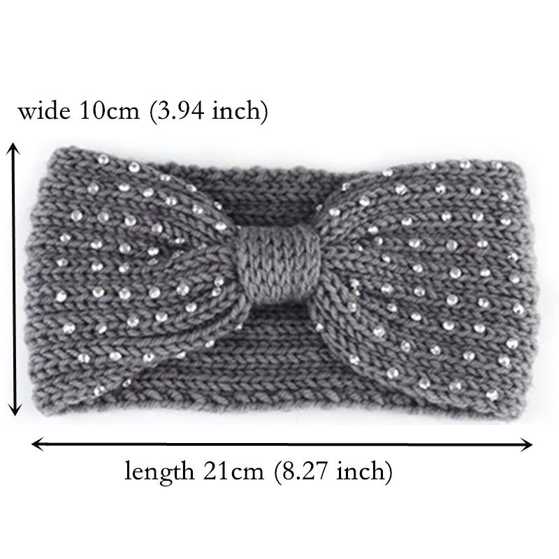 Зимние вязаные повязки на голову для женщин. Теплая повязка на голову крючком со стразами. Шерстяные теплые повязки для волос. Широкий головной убор в виде тюрбана. Модные аксессуары для волос.