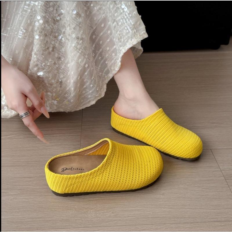 Мода 2025 Лето Женские Удобные Повседневные Домашние Тапочки Слипоны Ажурные Без задника Повседневные Лоферы Обувь для ходьбы Вязаная обувь