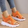 Women's Casual Sandals Summer Casual Breathable Mesh Open Toe Lace Up Sports Sandals 2024 New Outdoor Platform Knit Sandals 42