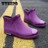 Waterproof Rain Boots Women Rubber Shoes Short Tube Ankle Shoes Water Shoes Shallow Flats Non-slip Rain Boots Fashion Slip On Female Footwear