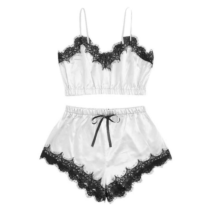 Women Sexy Lace Strappy Babydoll Lingerie Silk Satin Cami Top Shorts Nightwear Pyjama Set