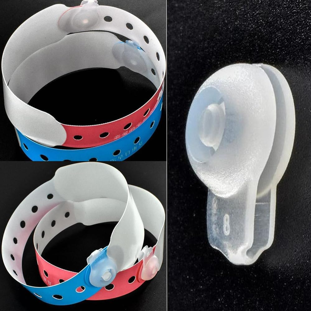 100 Pack Hospital Wristbands Snap Buckle Disposable Secure Lock Clip for Vinyl Wristband Events Wrist Band Concert Waterpark Party Bracelet Festival