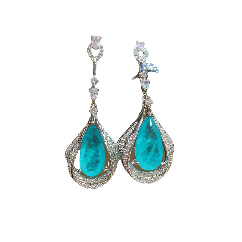 Paraiba Earrings, Emerald Red Corundum Earrings Fashion Earrings
