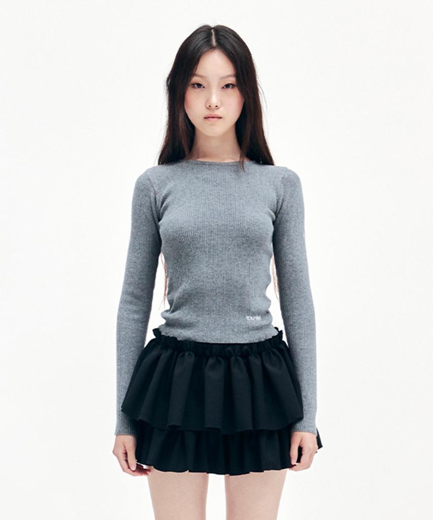 YOUHEE Basic Logo Knit Melange Gray