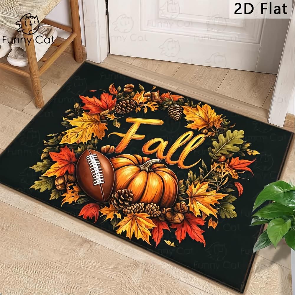 1pc, Fall Season Doormat, Fall Letter Pumpkin Football Maple Leaf Pine Cone Acorn Decorative Floor Mat, Autumn Harvest Farmhouse Style, Indoor Outdoor