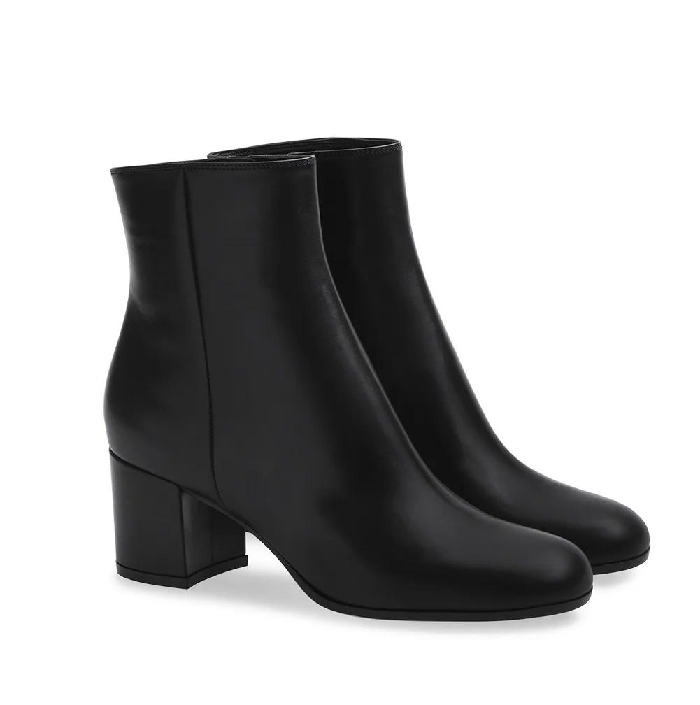 2025 Зимние Повседневные Простые Женские Ботинки Круглый Носок Массивный Каблук Слипоны Однотонные Ботильоны Средний Каблук Кожа/замша Большие Размеры Ботинки