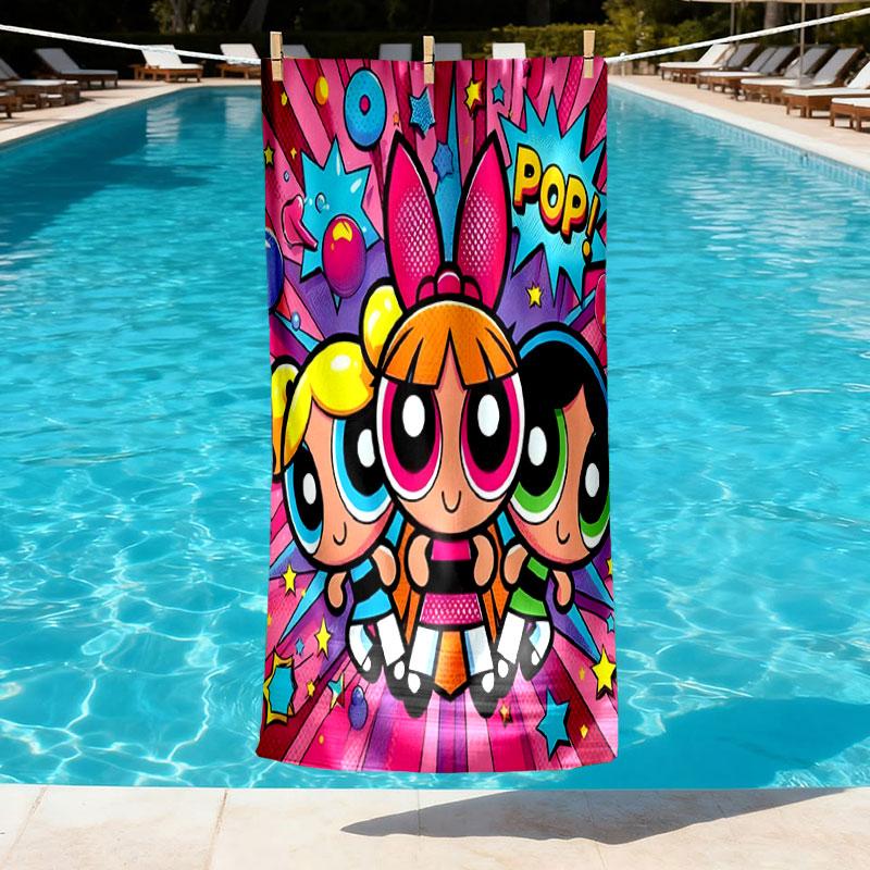 The Powerpuff Girls Print Beach Towel Design, Soft, Lightweight. for Home Bathroom, Spa, Pool, Yoga, Surfing, Camping, Gift for Family, Friend