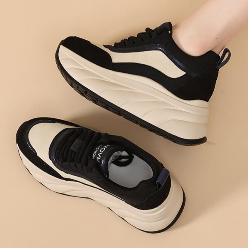 Autumn and Winter Soft Leather Forrest Gump Shoes for Women Casual Heightened Thick-soled Dad Shoes