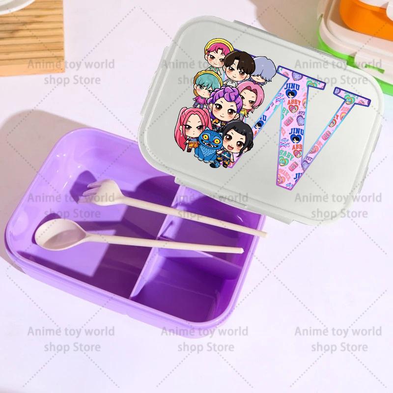 26letters KPop Demon Hunters Lunch Box Girl Boy Portable Bento Boxs Student Hermetic Food Crisper Single Layer Capacity Kid Gift