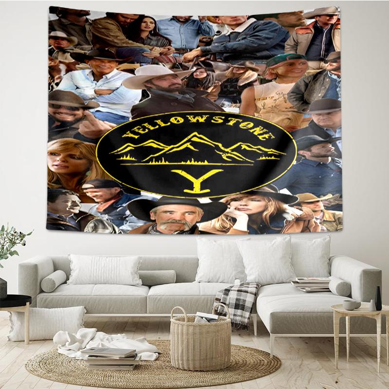 Yellowstone Print Tapestry, Backdrop, Easy Setup, Ideal for Bedroom, Office & Living Room, with Aesthetic Wall Hanging Decor.