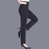 Women Summer Pants Elastic Waistband High Waist Casual Trousers Solid Color Pockets Design Straight Leg Thin Pants Mid-aged Leisure Pants