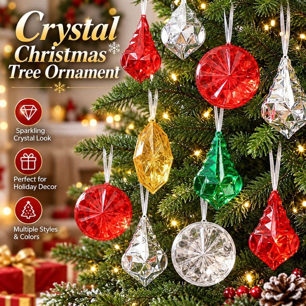 Faceted Christmas Tree Ornament Plastic Diamond Hanging Pendant Window Hanging Decor