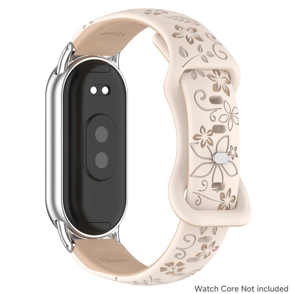 Женский силиконовый браслет с 3D гравировкой в виде цветка для умных часов Xiaomi Band 9 NFC, дышащий ремешок для Xiaomi Band 8 NFC