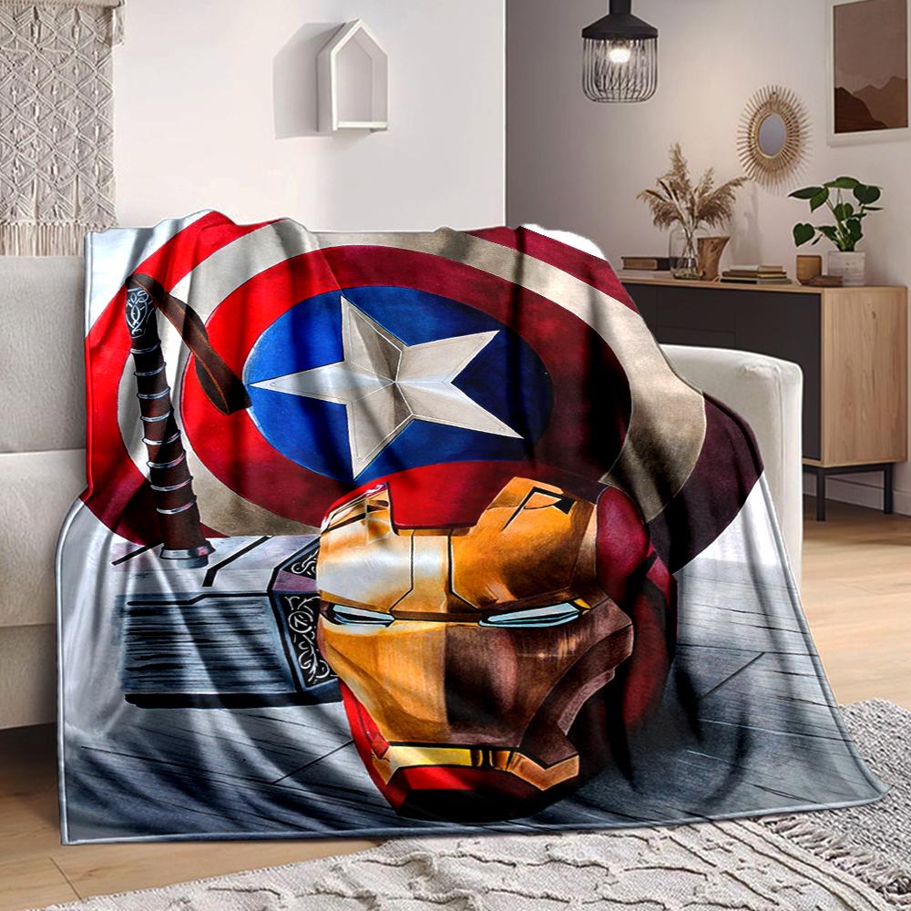 1Pc Captain America'S Shield Iron Man Helmet Blanket Soft And Comfortable Casual Warm Camping Travel Christmas Halloween Xmas Gift M928661