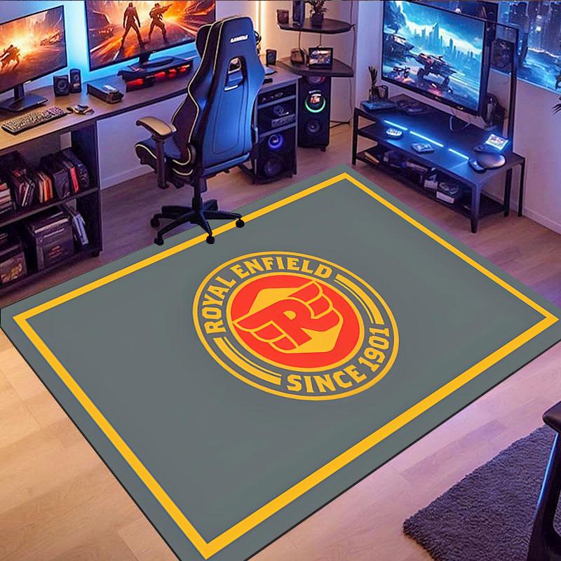 Royal Enfield Motorcycle-Themed Rug, suitable for living room, bedroom, game room, computer room and home décor.
