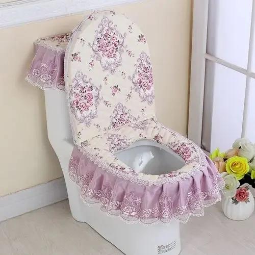 Декор из кружевной ткани с принтом Коврик для унитаза из трех частей Большая юбка Подол Чехол на сиденье для унитаза с молнией Пылезащитный чехол для унитаза