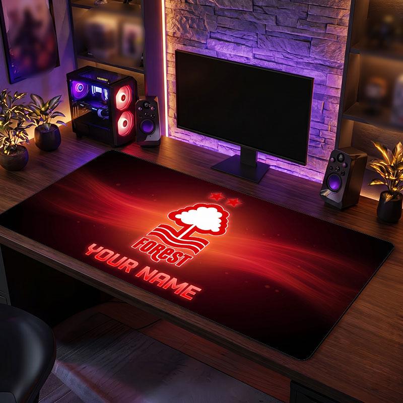Nottingham Forest Custom Large Mouse Pad, Personalized Name Text Print, Football Logo Non‑Slip Desk Mat Gaming Gift