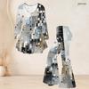Women Plus Size Two Piece Set V Neck Long Sleeve Striped Printed Tunic Top And Flared Pants