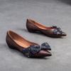 Johnature Versatile Genuine Leather Pumps Fashion Pointed Toe Slip-on Low Heels Bow Women's Shoes