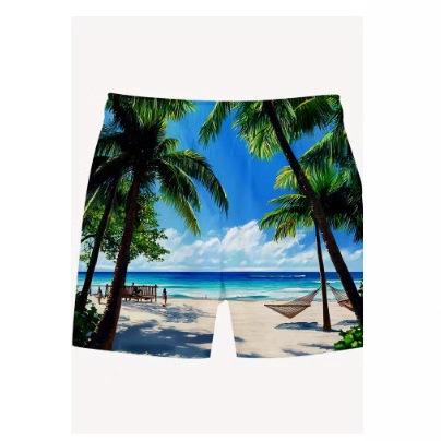 Men's summer tropical palm tree landscape print light breathable fabric suitable for vacation casual wear shorts
