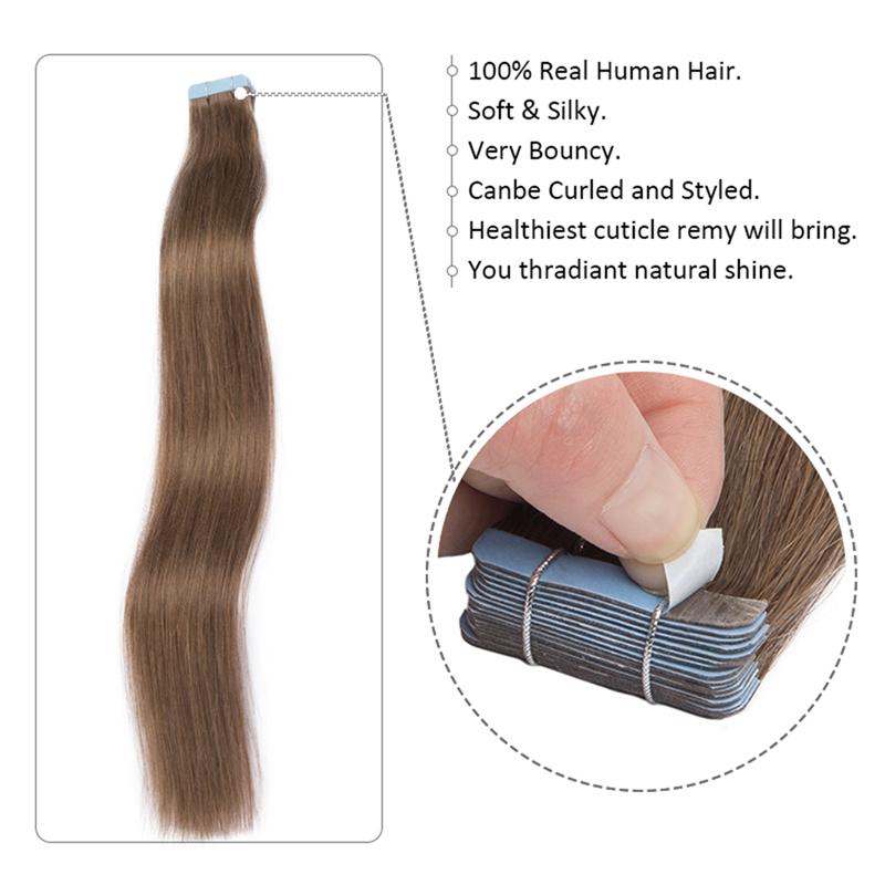 Best Straight Tape In Hair Extensions Real Human Remy Hair Natural Skin Weft Seamless Double-sided Adhesive Tape Hair Extensions