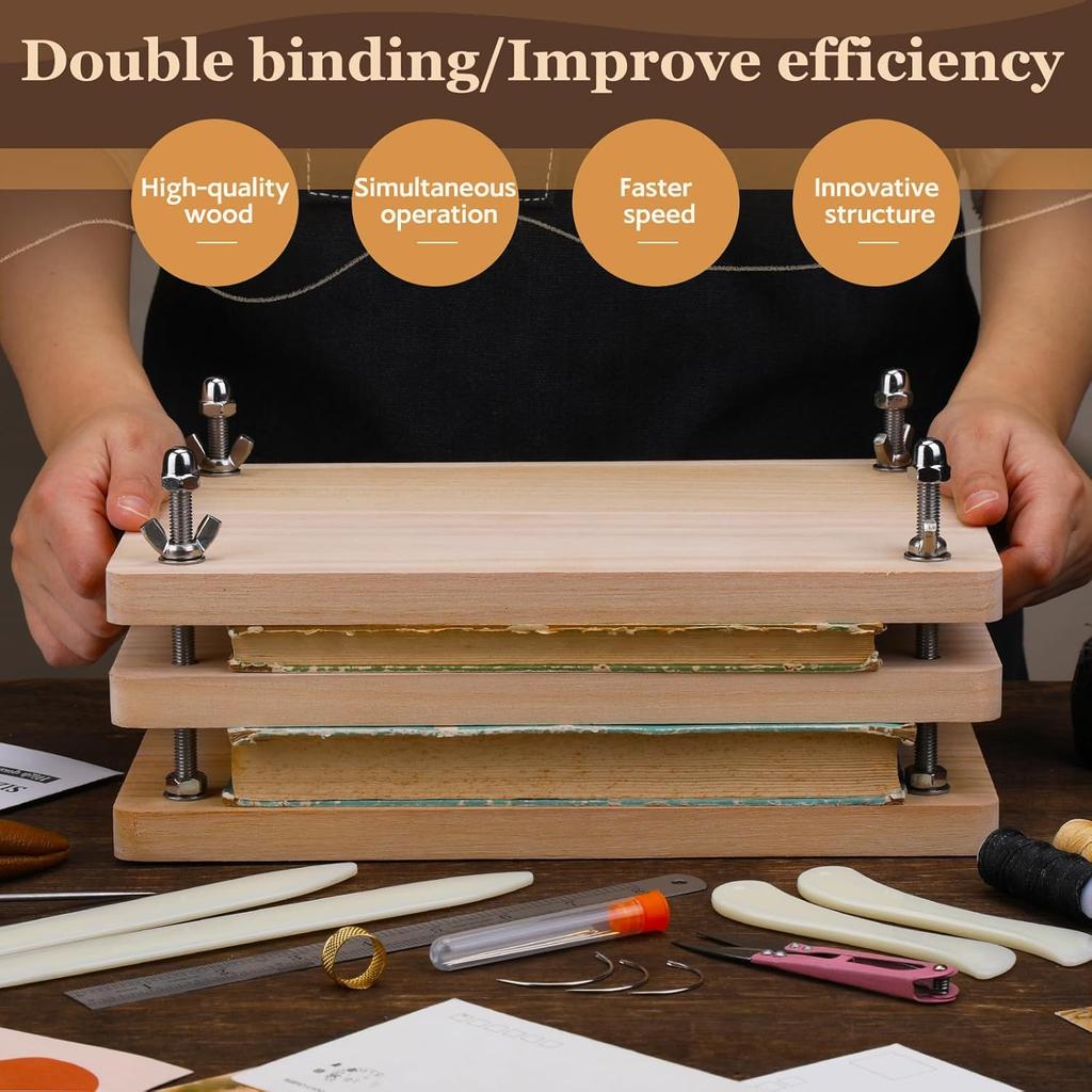 All-in-One Bookbinding Kit with Wooden Press,Tools & Thread
