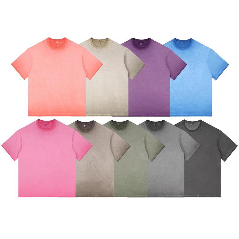 260g Vintage Washed Gradient T-Shirt Mens Oversize Short Sleeve Cotton Tee