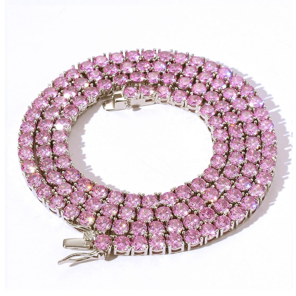 4mm Tennis Chain Purple Pink Yellow Chain Micro-set Zircon Single Row Chain Hip Hop Necklace Women Exquisite Gifts